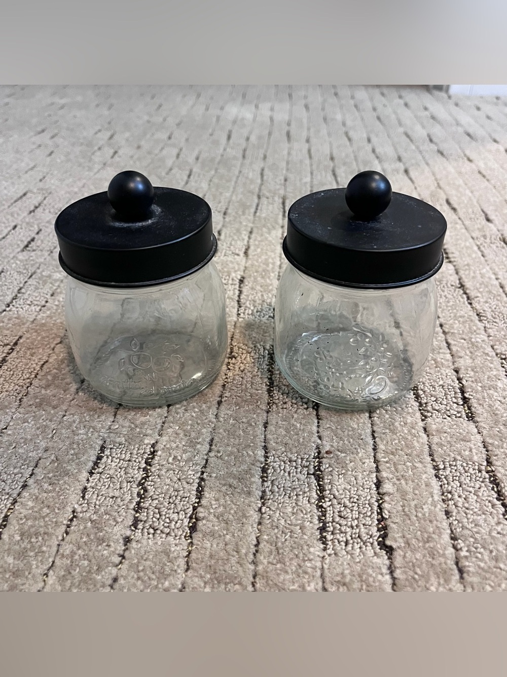 Clear Glass Jar Pair with Black Lid Knobs 4oz